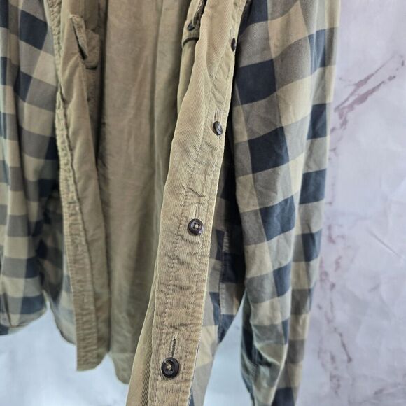 Tailor Vintage Shirt Mens XL Brown Corduroy Button Plaid Reversible Buffalo Blue - Picture 11 of 15